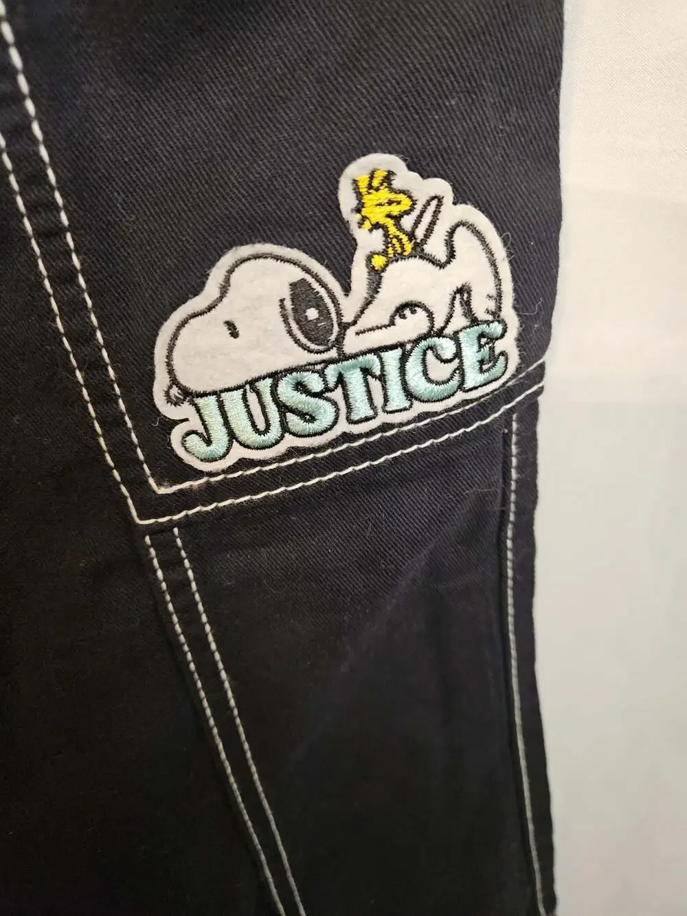 Justice Peanuts Snoopy Black Cargo Pants with Chain Size 12